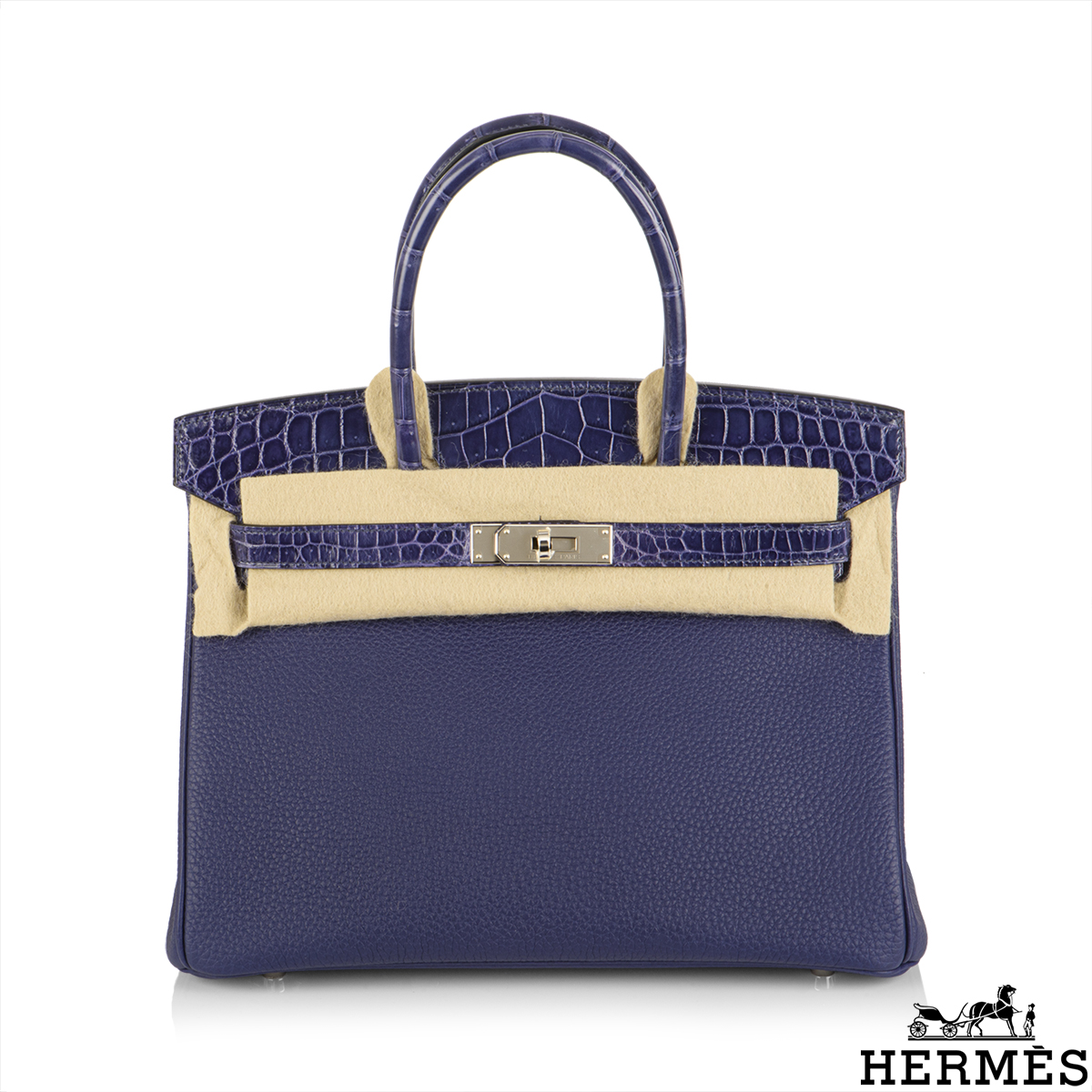Hermes Birkin Touch bag 25 Blue nuit Togo leather/Matt alligator